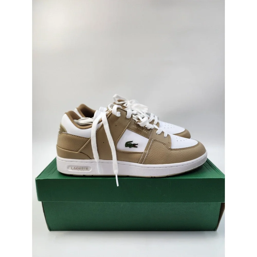 Lacoste Court Cage 224 1 Mens White Tan Leather Sneakers 748SMA0016BW8 Size 12